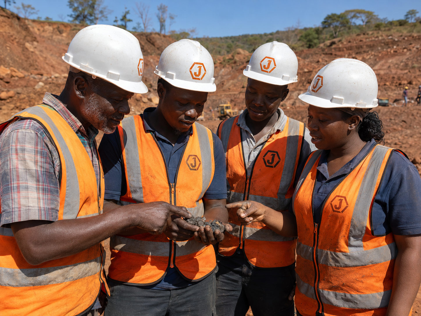 Jangjing crew inspecting ore